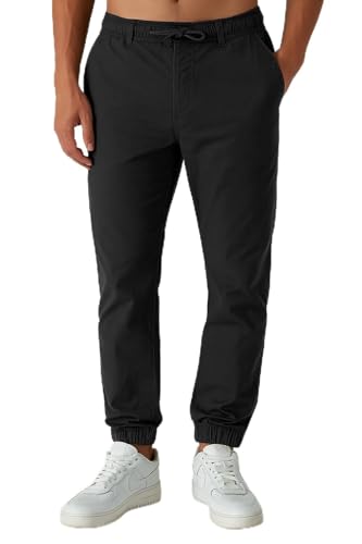 Smith & Solo Chino Hose Herren Baumwolle Kordelzug Freizeithose Schwarz L