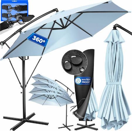 Produktbild: kesser alu ampelschirm 300 cm mit abdeckung, sonnenschirm für 66,80 Euro