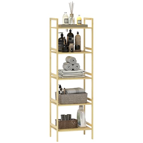 HOMCOM badregal mit 5 ebenen aus bambus, standregal 43,5 x 31,5 x 142 cm, naturholz