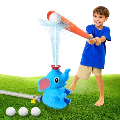 MoKo 2-in-1 Wassersprinkler für Kinder, Elefant 360 Rotierend, Outdoor-Spielzeug Blau