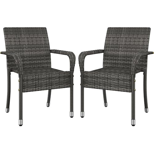 Polyrattan Gartenstühle Stapelbar 2er Set Rattanstühle Grau 585884cm