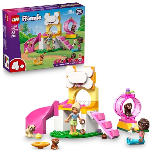 lego friends welpenspielplatz mit rutsche, 2 mini-puppen, 3 hunden - 42665