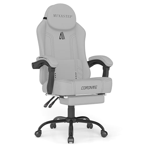 Produktbild: nsmazxo gaming stuhl ergonomisch mit verstellbarer rückenlehne 360 drehfunktion grau