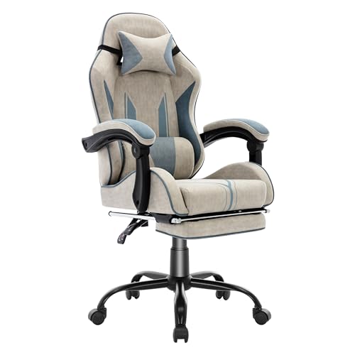 Produktbild: gaming stuhl nsmazxo mit fußstütze, ergonomisch, kopfstütze, lendenkissen, grau