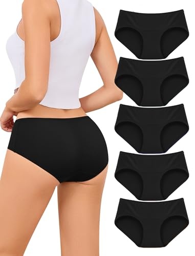 Produktbild: Schwarze Baumwolle Unterhose Damen 5er Pack Hipster Slips Mittel Taille