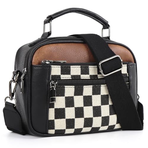 gsenhui umhängetasche damen kariert schachbrettmuster schwarz pu leder crossbody bag
