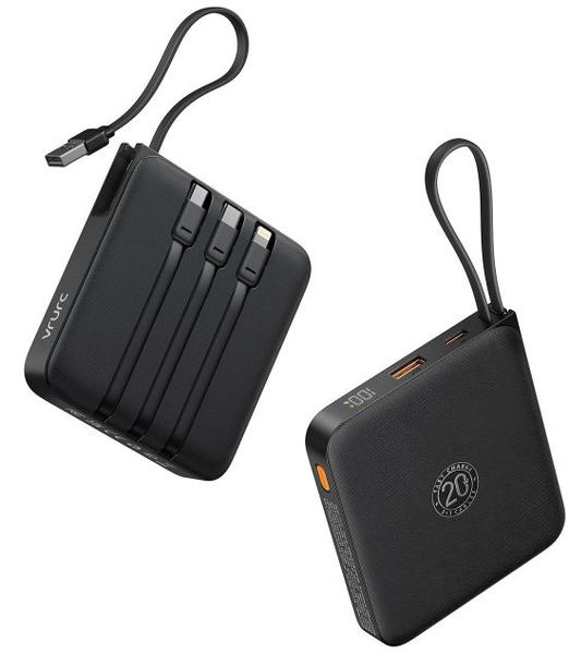 VRURC 22.5W QC3.0 Powerbank 20.000mAh mit 4 Kabeln