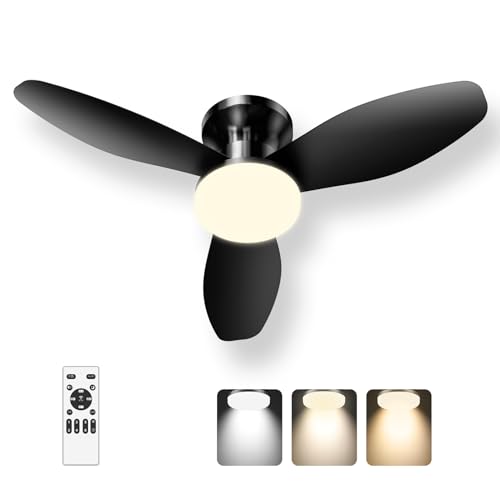 deckenventilator mit beleuchtung und fernbedienung, 107cm, schwarz, leise, 3 blatt, led dimmbar
