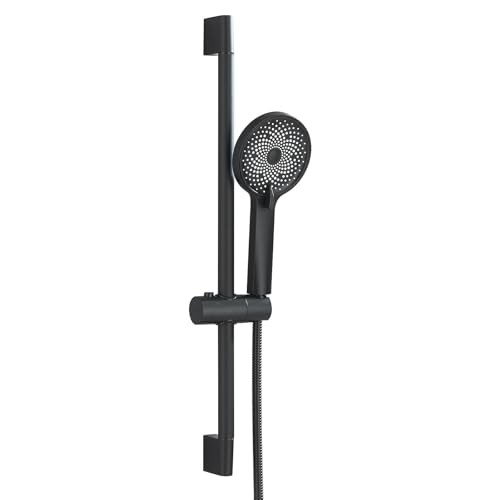 Duschset Schwarz mit Handbrause, Duschstange, Schlauch (150cm), runder Duschkopf