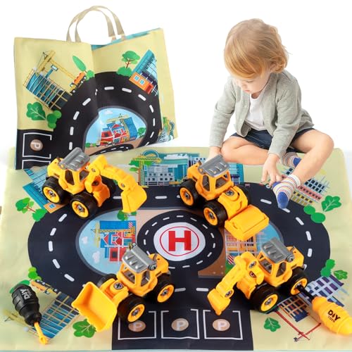 elfish kids Bagger Spielzeug 4 in 1 für Jungen ab 3 Jahren mit Spielmatte