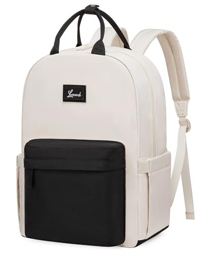LOVEVOOK Laptop Rucksack Damen 15.6 Zoll, Wasserdicht Schulrucksack Beige Schwarz