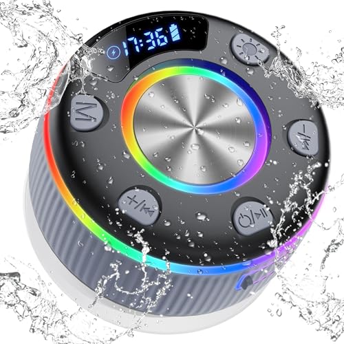 bluetooth duschlautsprecher, wasserdicht ip7, 6 rgb licht, tragbare musikbox, grau