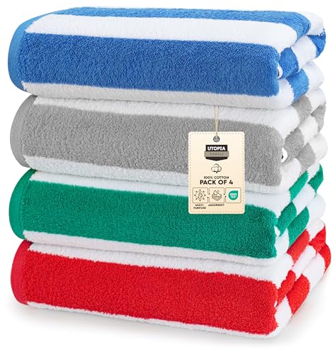 Utopia towels große strandtücher 100% baumwolle weich saugfähig 4er-pack blau grau rot grün