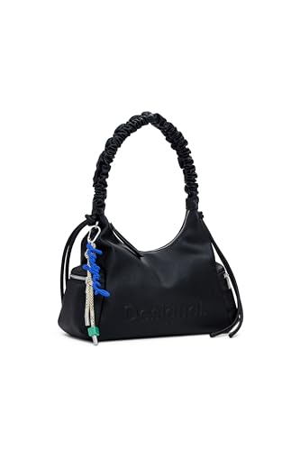 desigual schultertasche montville half logo schwarz, leder, modeaccessoire