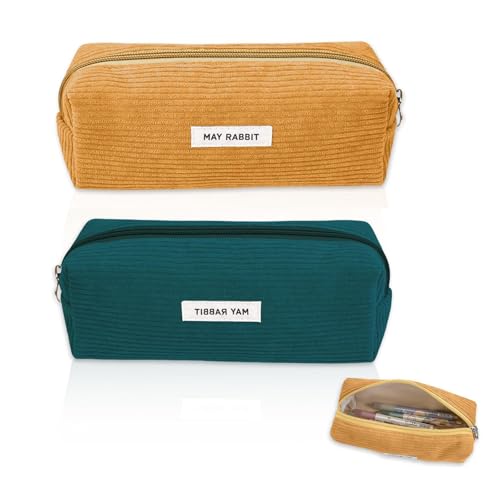 alleshelfer federmäppchen 2er set cord stoff pencil case grün gelb mit reißverschluss