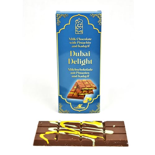 schokolade aus dubai, vollmilchschokolade mit engelshaar und pistaziencreme 85g