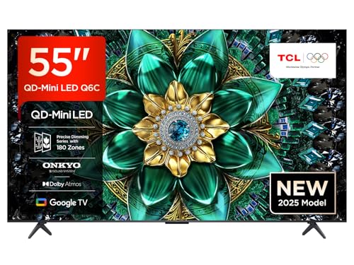 tcl 55q6c 55 zoll 4k qd-mini led fernseher, smart tv mit google tv, 144hz, dolby atmos