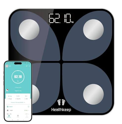 körperfettwaage digital bluetooth mit app  bmi, muskelmasse, protein, 26x26 cm