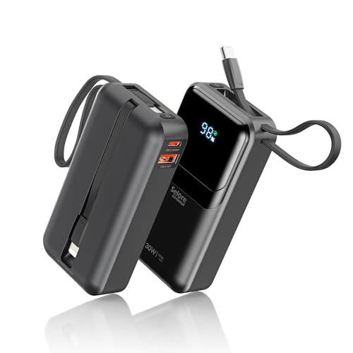 power bank 10000mAh 30W usb c schnellladen selore&s mit kabel 4 anschlüsse für iphone samsung macbook iPad
