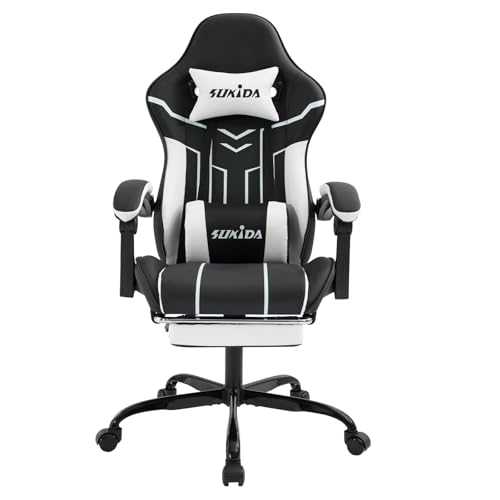 gaming stuhl sukida ergonomischer computerstuhl mit fußstütze und lendenwirbelstütze