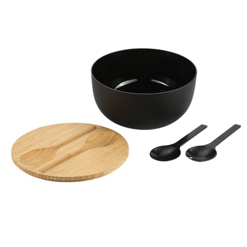 Produktbild: Kesper Salatschüssel Set mit Besteck, Kunststoff Bambus, schwarz braun, D 24 cm
