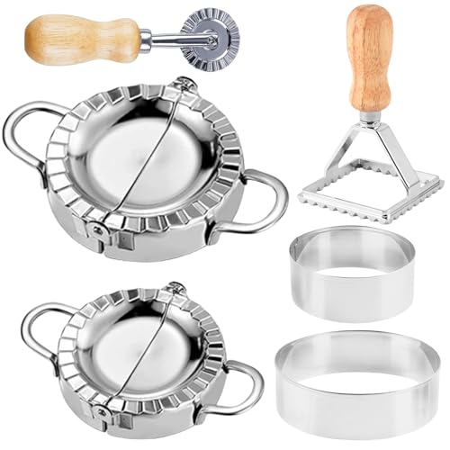 Produktbild: ravioli dumpling former set 6 pcs, gomety edelstahl teigtaschenformer mit ausstecher und teigrädchen