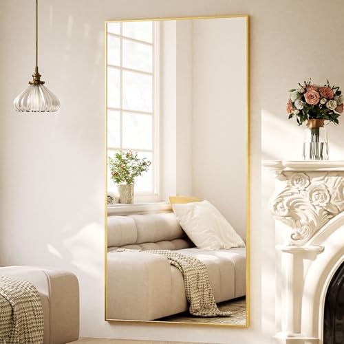 Produktbild: beauetypeak ganzkörperspiegel 171x76cm standspiegel wandspiegel gold aluminiumrahmen shatterproof glas
