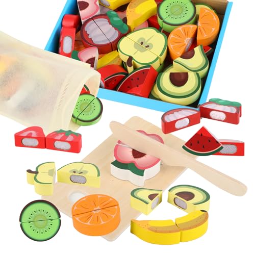 holzspielzeug küche zubehör für kinder, spielküche mit schneidbarem obst, ab 2 jahren
