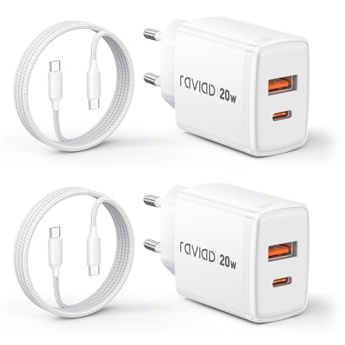20W usb c ladegerät 2-pack von raviad, schnellladegerät mit usb c kabel 2m, kompatibel mit iphone 16, samsung galaxy s25