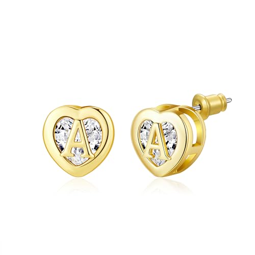 herz initial ohrstecker 14k gold plattiert cz hypoallergen buchstabe ohrringe für frauen