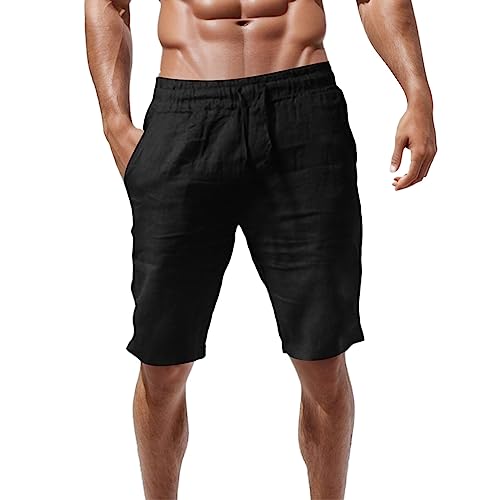 kurze hosen herren leinen shorts mit taschen sommer sport cargo 3/4  elastische taille S-3XL