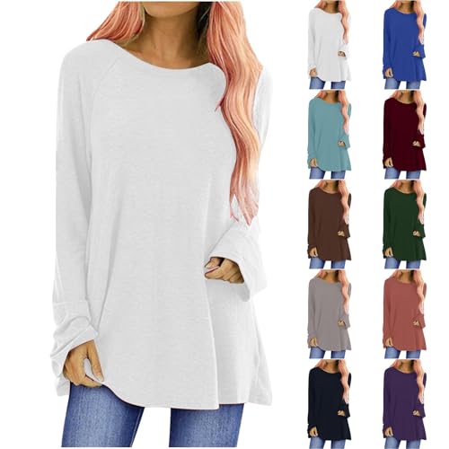 longshirt damen oversize langarmshirt pullover tunika rundhals baumwolle tops