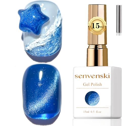 senvenski cat eye gel nagellack 15ml magnetisch holographisch glitzernd blau