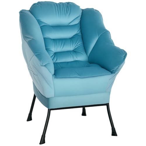 HOMCOM gepolsterter relaxsessel mit seitentasche, samtoptik, stahlbeine, blau