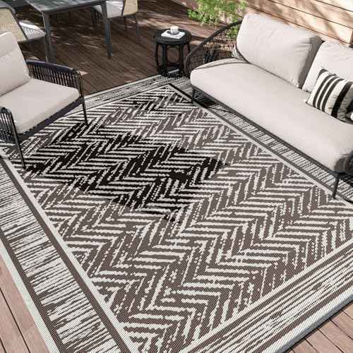 SIXHOME wetterfester outdoor teppich 180x270cm braun beige faltbar rutschfest voor balkon garten terrasse