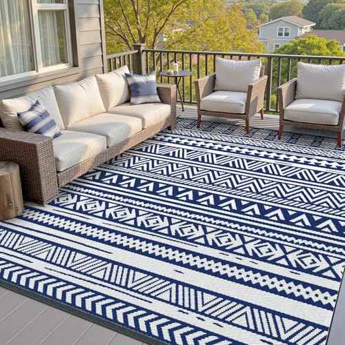 SIXHOME outdoor teppich wetterfest, wendbar blau 120x180cm für balkon garten camping