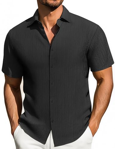 herren kurzarmhemd slim fit button-down casual strandhemd schwarz xl