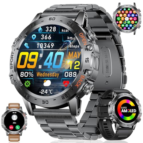LIGE smartwatch herren, militär, anruf texte erinnerung, 1.45'' amoled, 100+ sportmodi