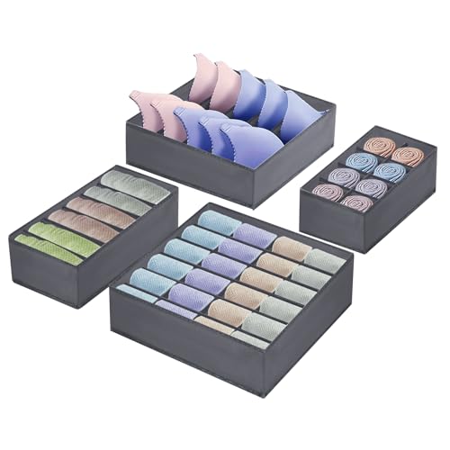 Foydream Unterwäsche Organizer 4er Set faltbar Schubladenbox für Socken BHs Höschen grau