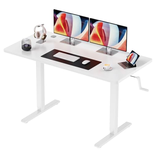 flycity höhenverstellbarer schreibtisch manuell 110 x 60 cm in weiß mit metallrahmen