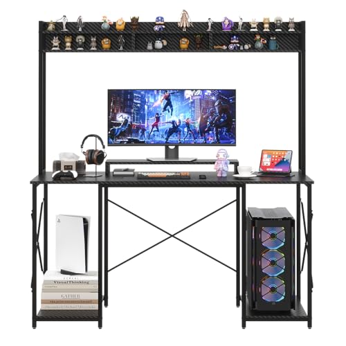 gaming tisch jummico 120 x 60 cm mit regal und monitorständer schwarz