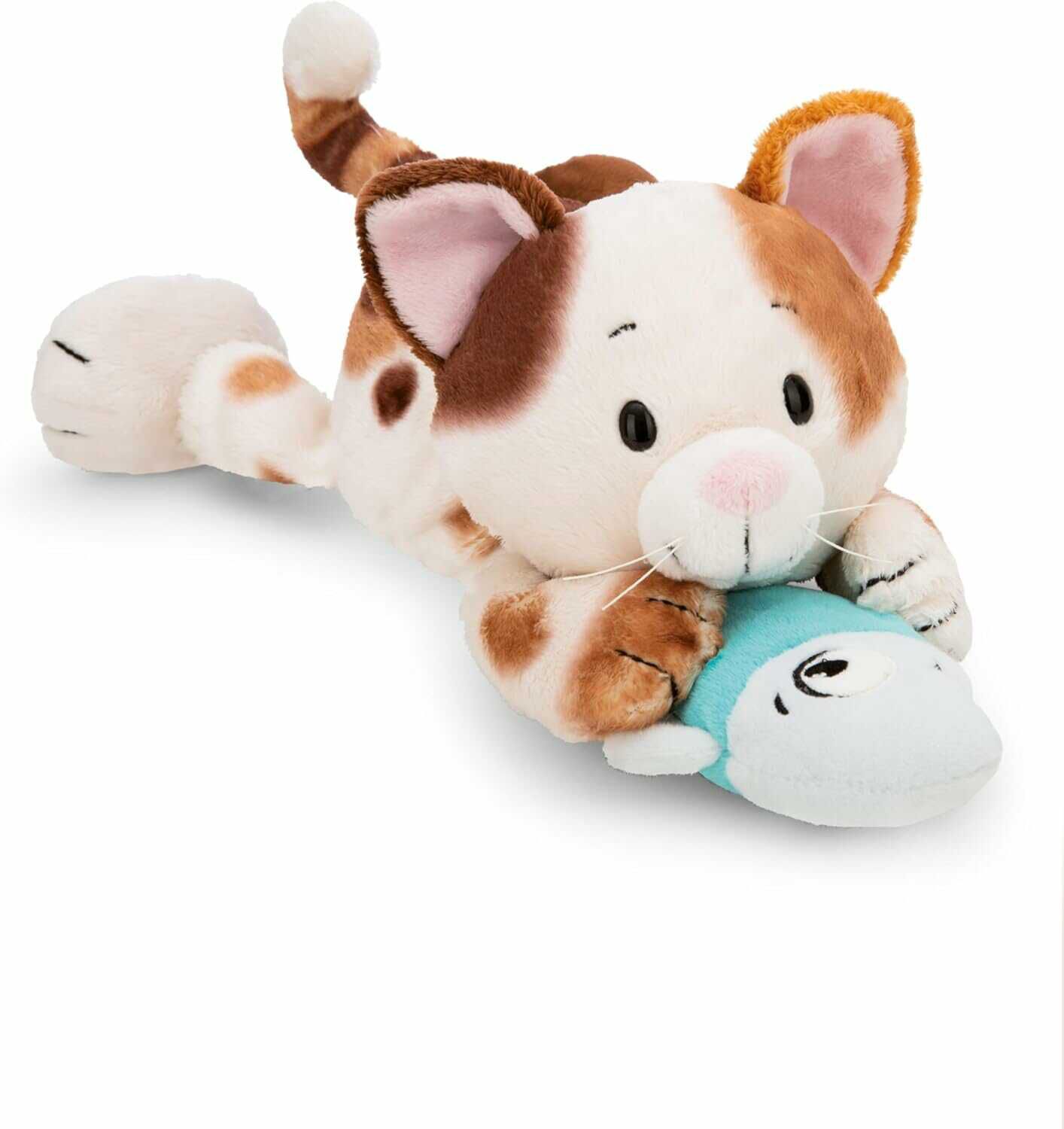 nici kuscheltier glückskatze mit fisch 30cm, bangalkatze braun