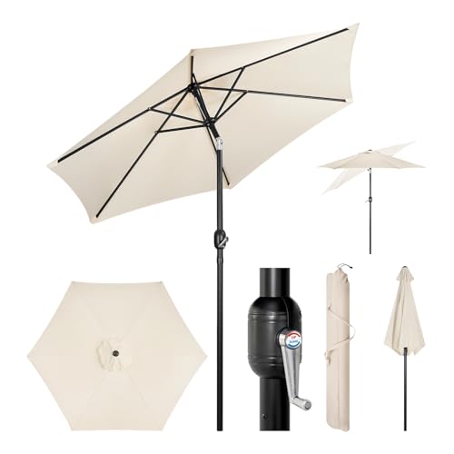 woltu sonnenschirm 270 cm, knickbar, uv-beständig, wasserfest, beige, für balkon terrasse pool