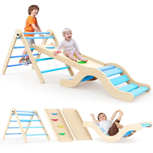 montessori spielset 7-in-1 klettergerüst mit rutsche und matte für kinder 1-3 jahre blau