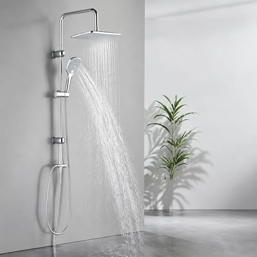 Brausegarnitur Chrom, Duschset Überkopfbrause mit ABS Kopfbrause, Schlauch & Stange