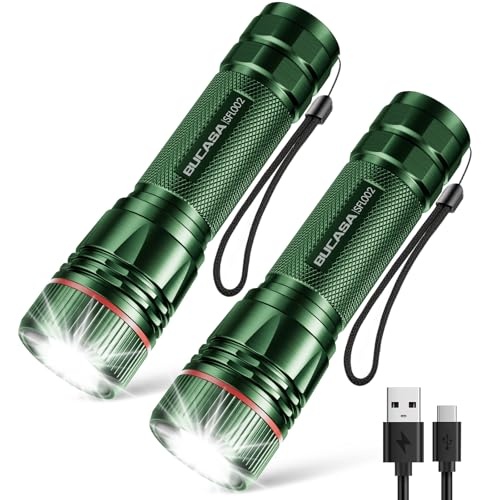 BUCASA taschenlampe led 2000 lumen aufladbar, 3 modi, 2 stück, wasserdicht, grün