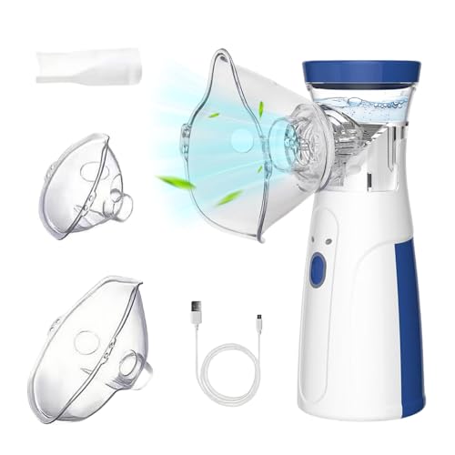 inhalationsgerät ultra leise tragbar für erwachsene und kinder mit masken und mundstück blau