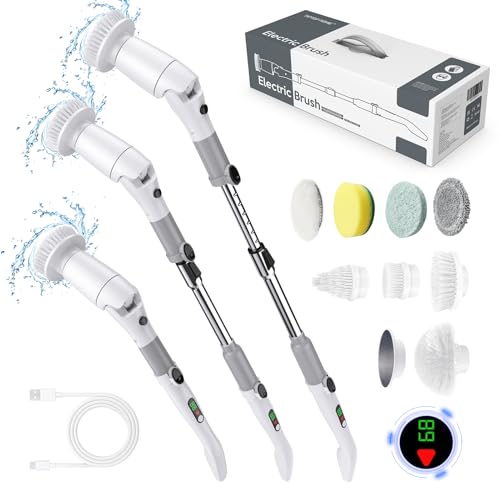 elektrische reinigungsbürste 550 rpm, 2 geschwindigkeiten, 8 bürstenköpfe, bad, fliesen, glas