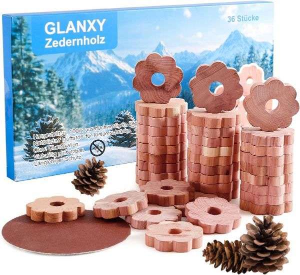 glanxy mottenringe aus zedernholz 36er pack für 6,99 euro statt 10 euro