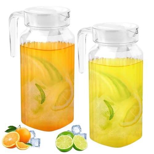 Produktbild: wasserkrug 900ml 2 stück, plastik wasserkaraffe mit deckel, bpa-frei, mit griff